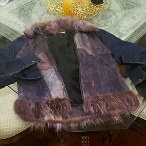 Denim leather and fur jacket